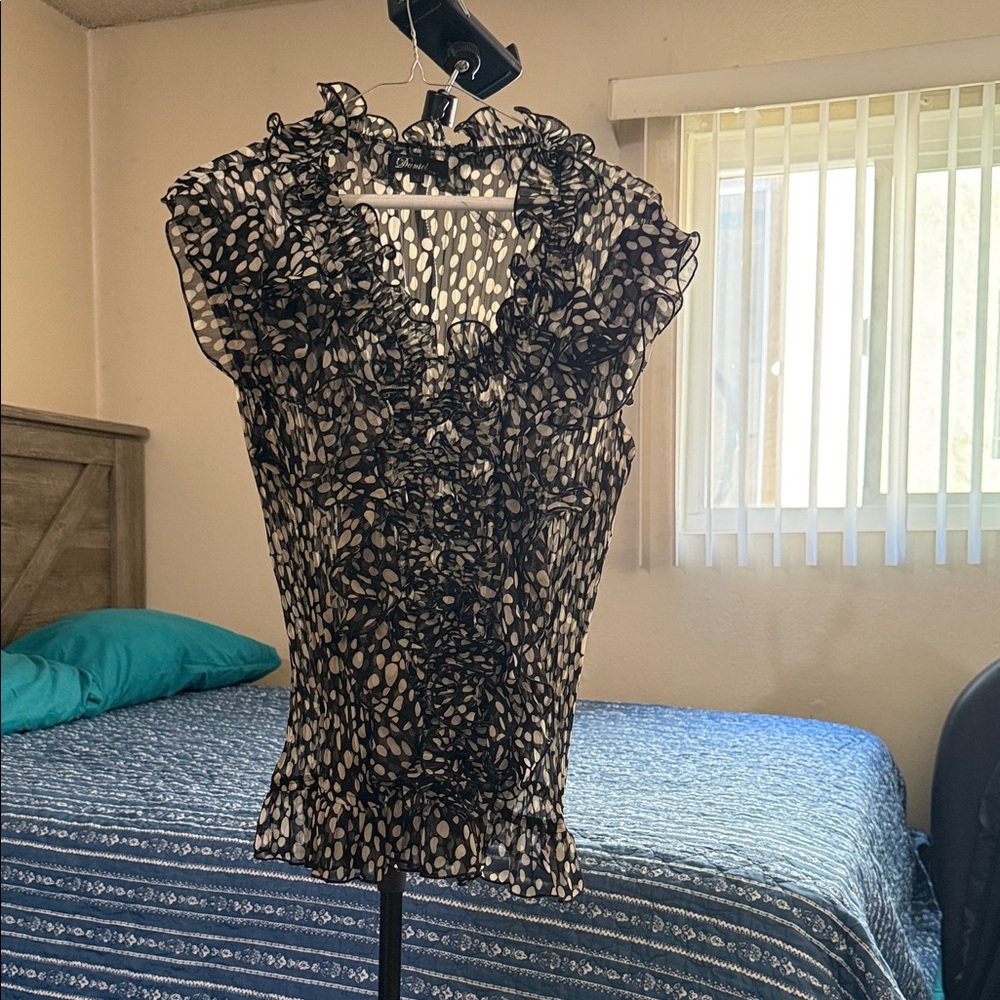 Black and White Ruffled Women's Top